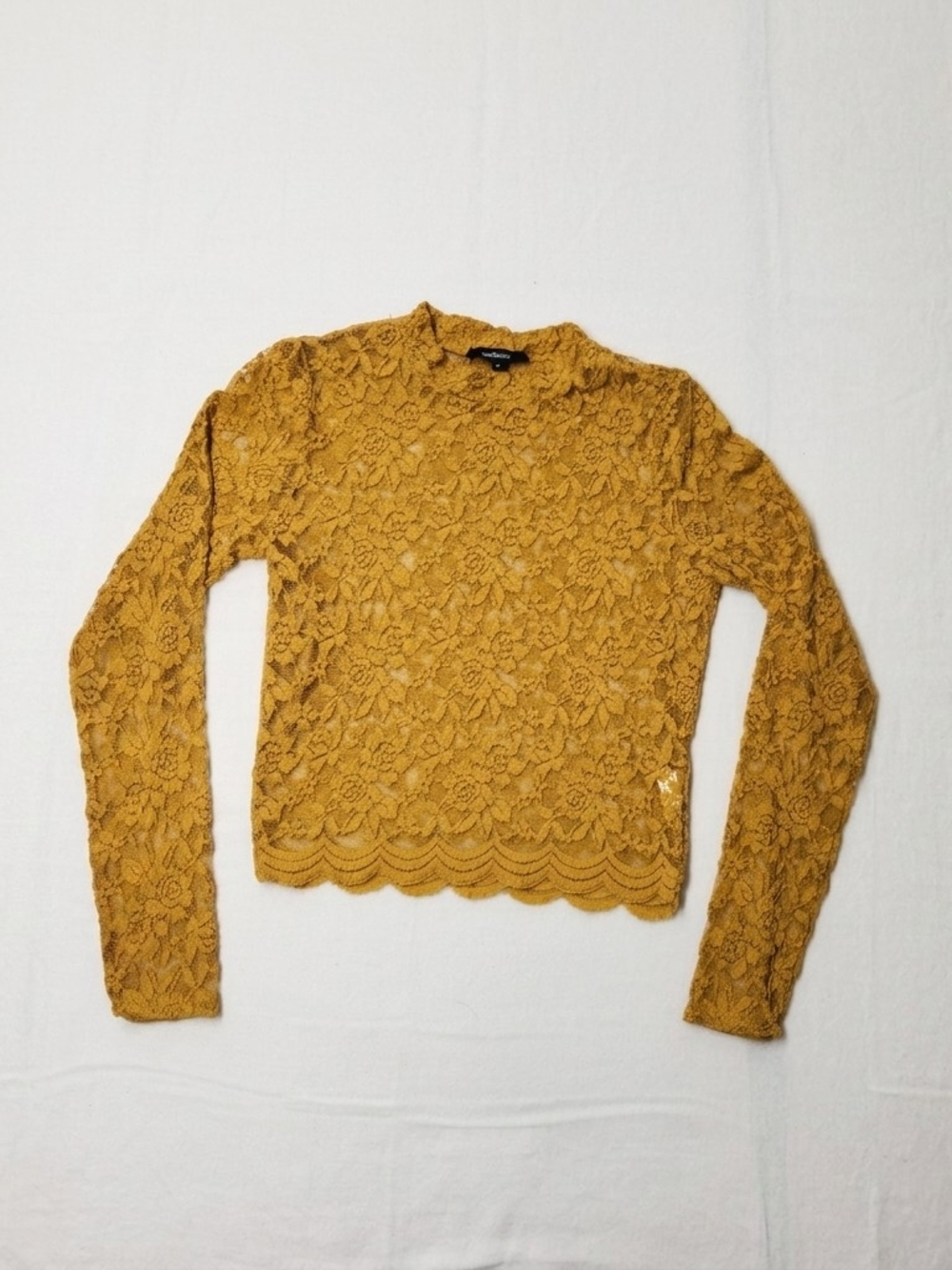 Ambiance Cotton Blend Gold Yellow Floral Lace Long Sleeve Crop Top Boho Blouse S